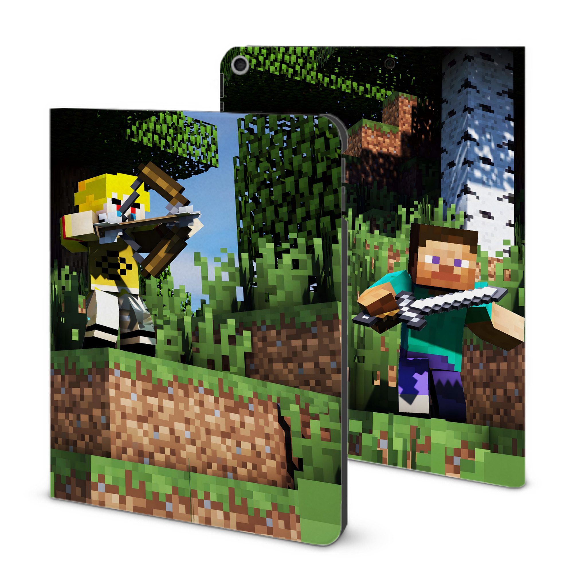 （画像用） マインクラフト ブロックの世界 Minecraft MC Block world IPad ケース ブック型 PUレザー TPU 耐衝撃 軽量 薄型 ペン収納なし 全面保護 IPad 各モデル対応